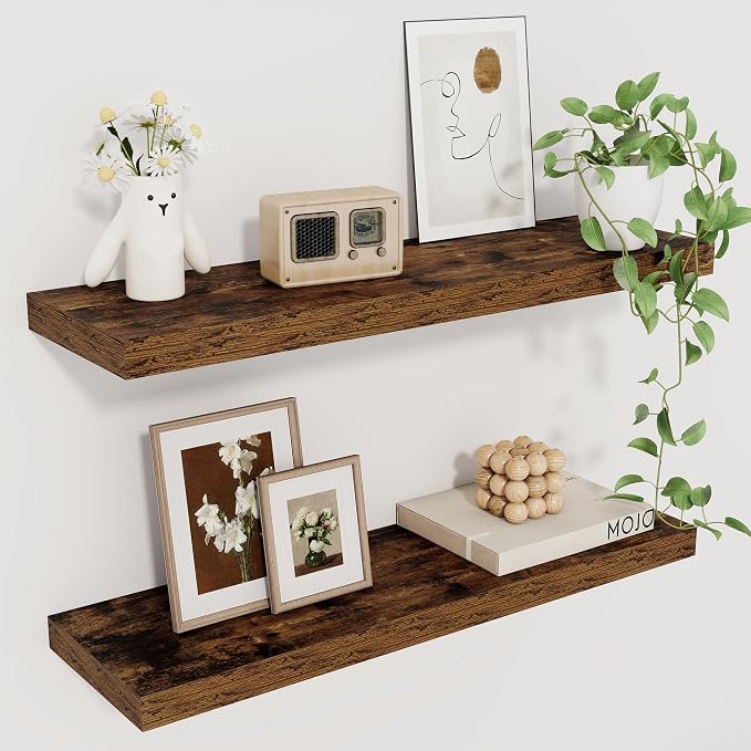 Fun Memories Floating Shelves for Wall, 22.5" Rustic Wood Deep Wall Mounted by FunMemories
