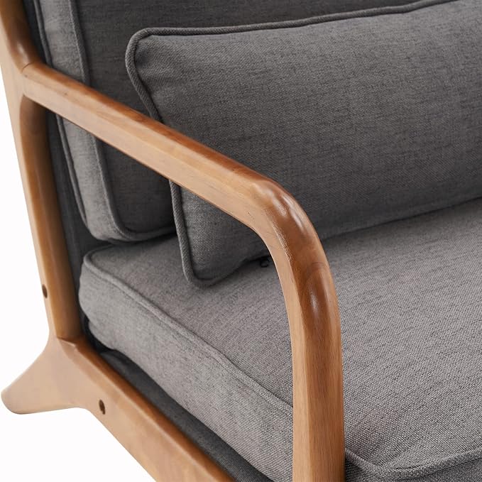 Bonnlo Linen Dark Grey Mid Century Modern Accent Chair, Soild Wood Padding - Image 8