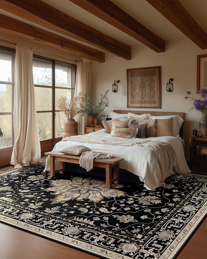 Area Rugs 9'x12' Washable Non-Slip, Floral Vintage Distress Print Pattern - Image 7