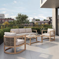 Merax 4 Piece Rattan Woven Paito Conversation Set, All-Weather Acacia Wood 3 by Merax