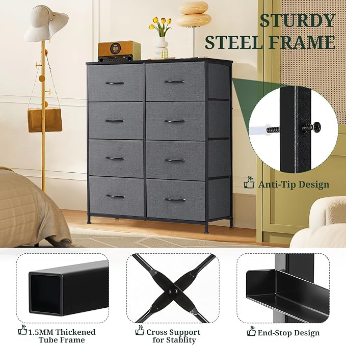 8-Drawer Dresser for Bedroom, Anti-Tip Tall Storage Organizer Chest of Drawers - Image 4