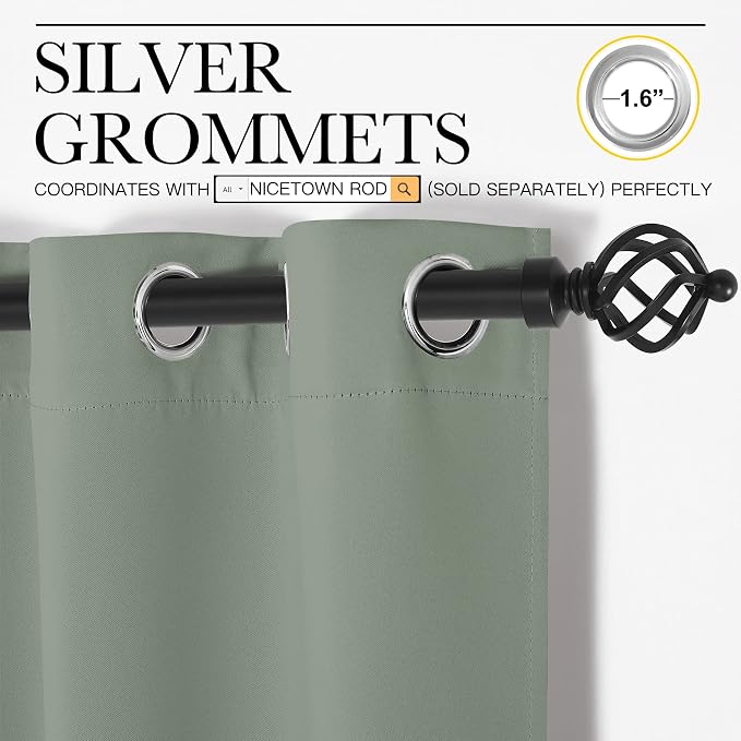 NICETOWN Greyish Green Blackout Curtains 120" Long - Image 3