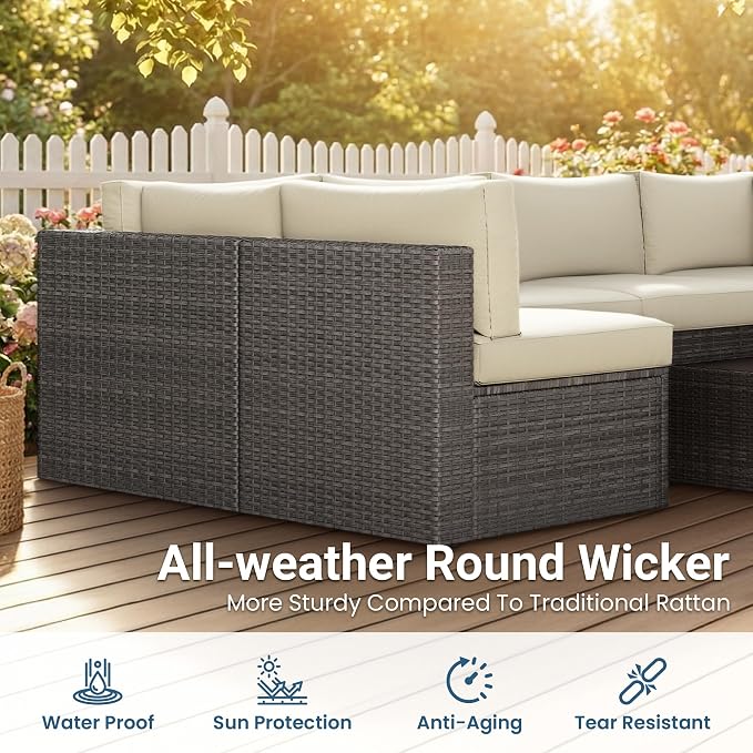 May in Color 7 Pieces Wicker Outdoor Patio Furniture Set, Patio Sectional Sofa - Image 3