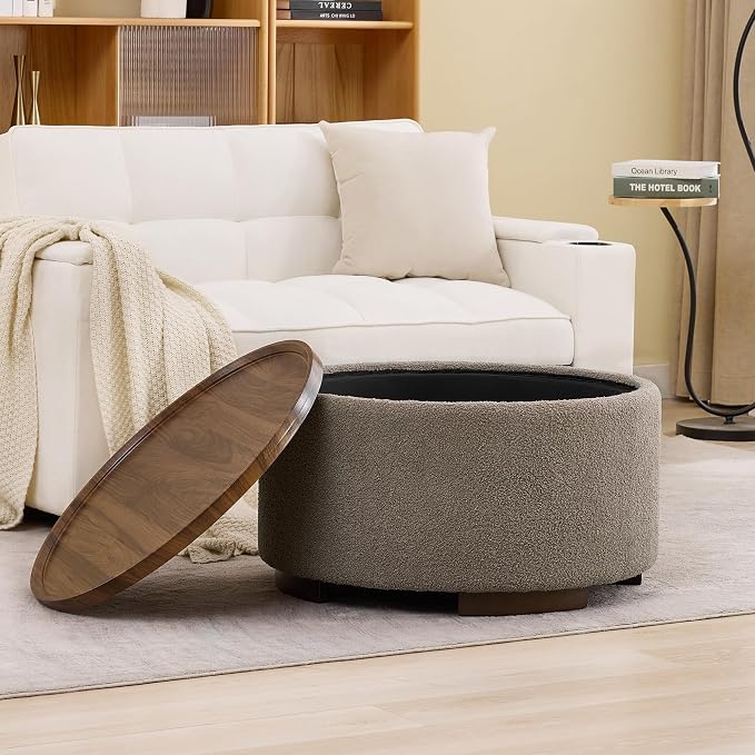 29.5 Inch Round Storage Ottoman Coffee Table, Modern Circle Coffee Table - Image 9