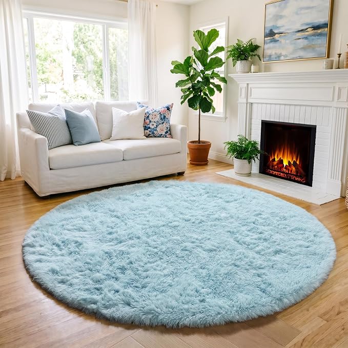 Amdrebio Light Blue Circle Round Rug 5Ft - Image 7