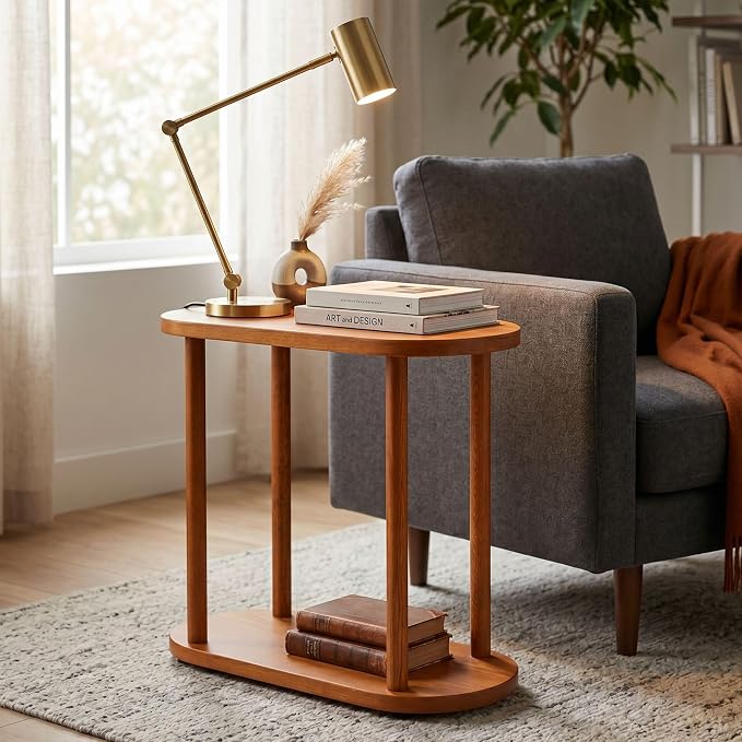 Oval Solid Wood Narrow Side Table, Slim End Table, Small Coffee Table - Image 2