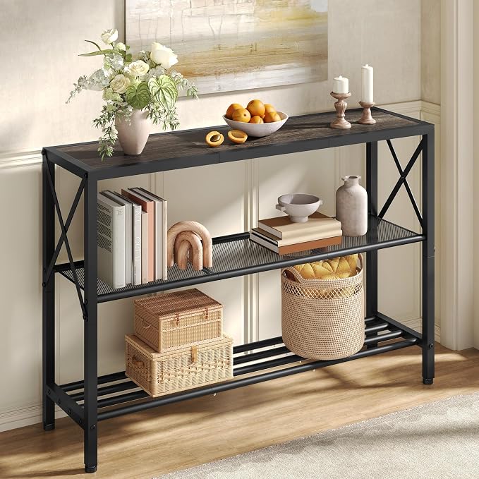 Hoctieon Industrial Console Table, 3 Tier Entryway Table, Hallway Table by Hoctieon