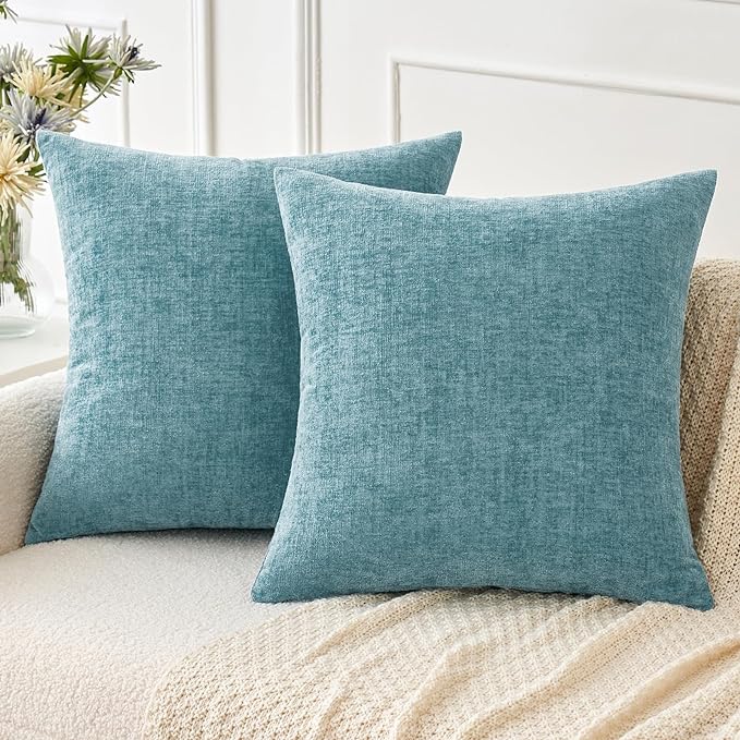 MIULEE Pack of 2 Smoke Blue Throw Pillow Covers 16x16 Inch Soft Chenille Pillow by MIULEE