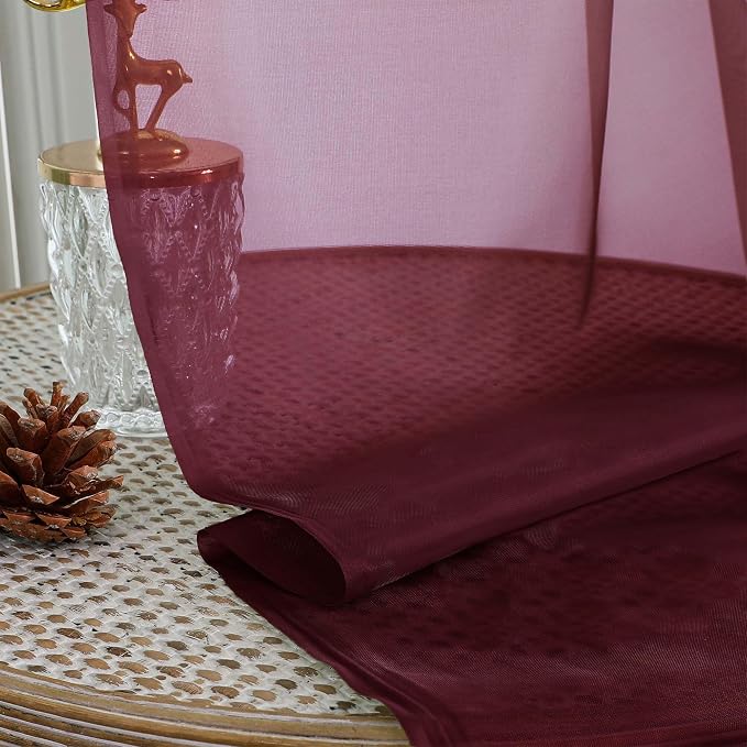 OVZME Burgundy Sheer Curtains 84 Inches Long 2 Panels Set, Light Filtering - Image 4