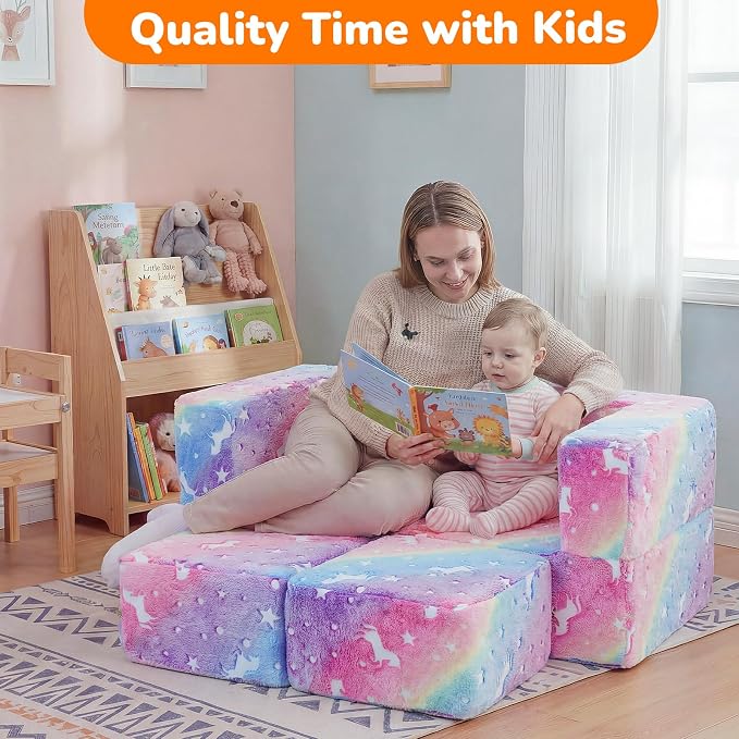 MeMoreCool Glow in the Dark Kids Couch – Modular Fold-Out Toddler Sofa | - Image 7