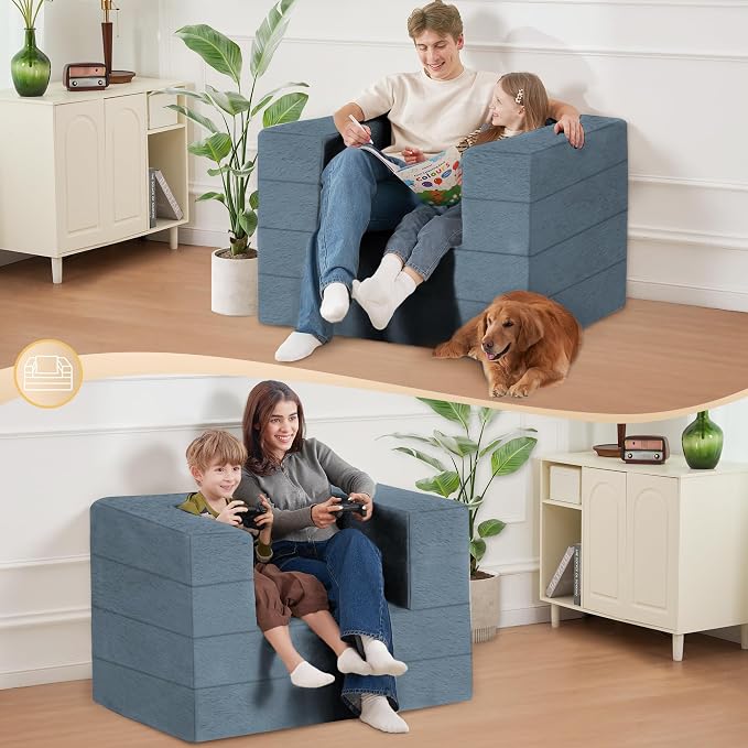 Folding Bean Bag Chair for Adults, 3-in-1 Bean Bag Couch Faux Fur Floor Sofa - Image 4