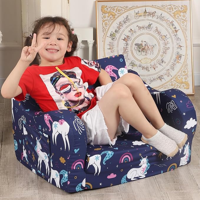 MOMCAYWEX Kids Sofa, 2-in-1 Flip-Out Foam Couch, Foldable Soft Play Lounge Chair - Image 2