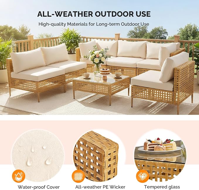 VINGLI 7 Piece Patio Sectional Furniture Set, Wicker Outdoor Furniture - Image 3