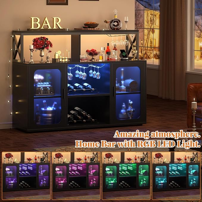 Aheaplus Bar Cabinet with Power Outlets, Liquor Cabinet with Led Lights and - Image 5