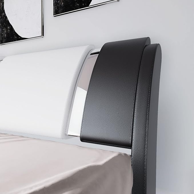 Allewie Queen Bed Frame with Iron Piece Decor, Faux Leather Upholstered - Image 4