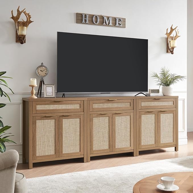 HOKYHOKY Rattan Sideboard Buffet Cabinet Set of 3, Boho Storage Cabinet by HOKYHOKY