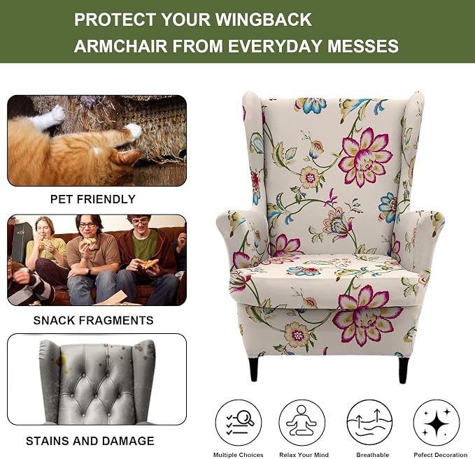 HAOYONG Wing Chair Slipcovers Printed Wingback Chair Covers 2 Pieces Wingback - Image 5