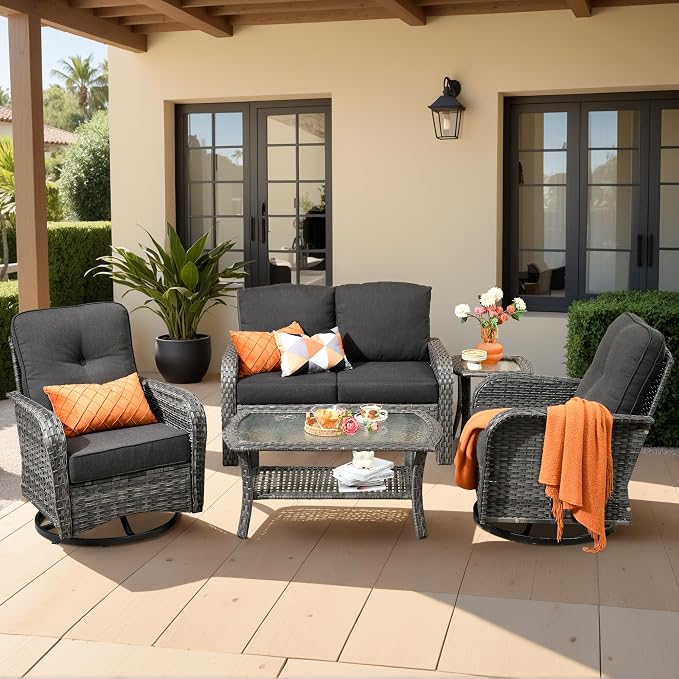 weaxty 5 Pieces Wicker Patio Furniture Set, High Back Swivel Rocker Chairs by Eco-ChicLivingBeautifullyAffordable