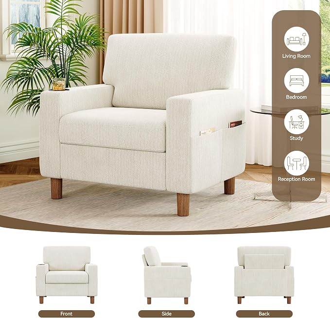 Mid Century Modern Accent Chairs Set of 2, Chenille Comfy Living Room Arm Chairs - Image 9