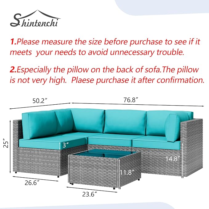 Patio Furniture Sets, 5 Piece Outdoor Sectional Sofas, Wicker Rattan Outdoor - Image 6