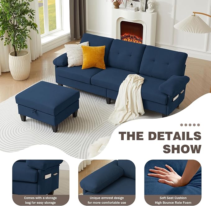 84" Convertible Sectional Sofa, Deep 3-Seat L Shaped Sectional Couch - Image 3