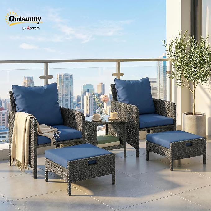 Outsunny 5 Piece Patio Furniture Set, Wicker Balcony Furniture - Image 2