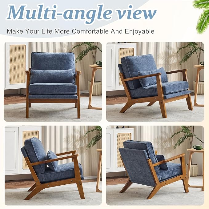 VINGLI Solid Wood Wide Armrests Accent Chair Set of 2, Upholstered Mid Century - Image 8