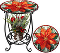 Cinnvoice Outdoor Side Table Round Small Mosaic Patio Accent Indoor End Plant by Cinnvoice
