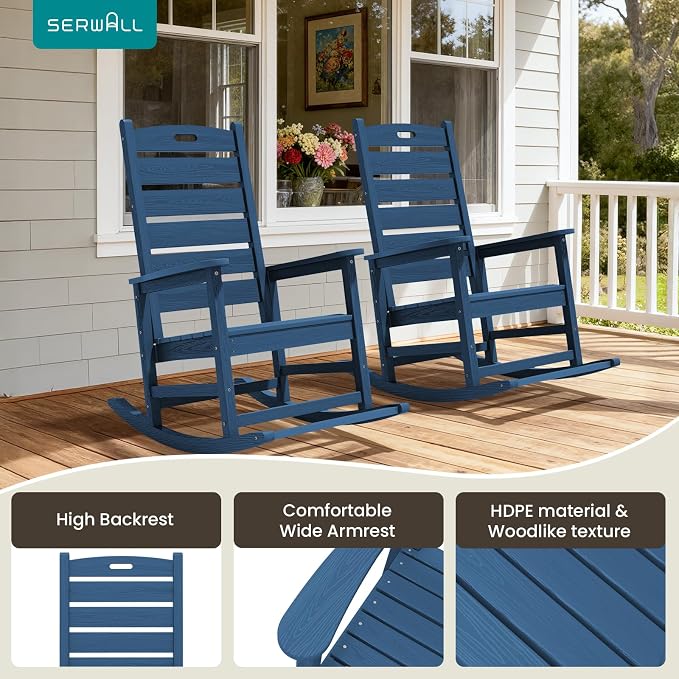 SERWALL Outdoor Rocking Chair Set of 4, Oversized HDPE Patio Rocking Chair - Image 5