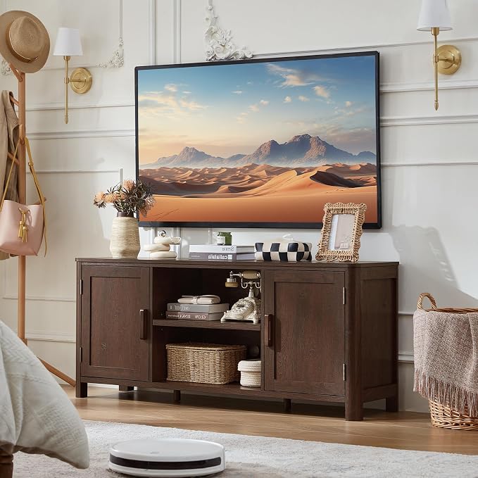 Joaxswe Farmhouse 55" Entertainment Center, Walnut Tv Stand - Image 5