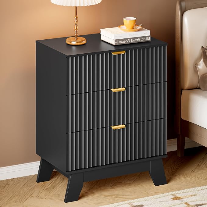 BORNOON Fluted 3 Drawer Dresser, 30.3" Tall Compact Modern Boho Chest of Drawers - Image 5