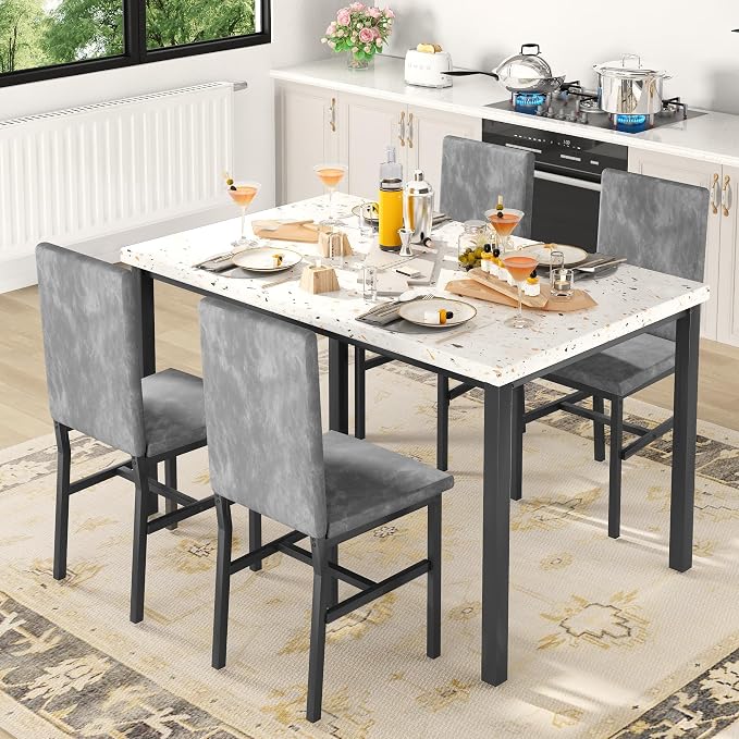 AWQM 5 Piece Dining Table Set for 4, Faux Marble Kitchen Table and Chairs for 4 - Image 3