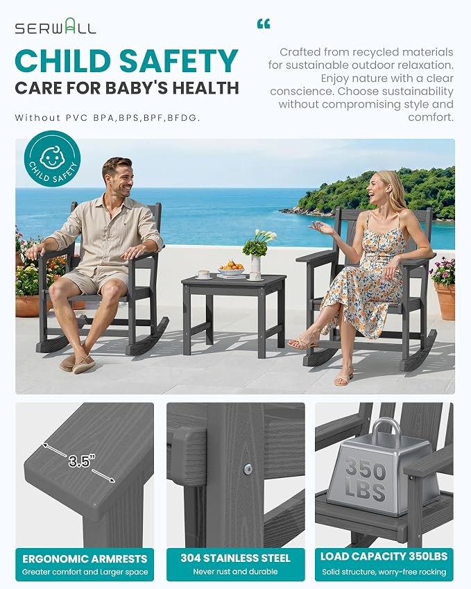 SERWALL Outdoor Rocking Chair Set of 2 - Image 4