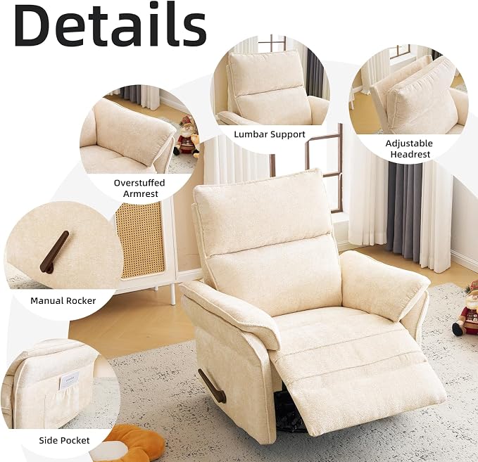 Oversized Recliner Chair, Chenille Glider Rocking Nursery Chair - Image 9