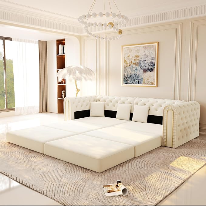 90.6'' Velvet Folding Floor Sofa Bed by Unknown