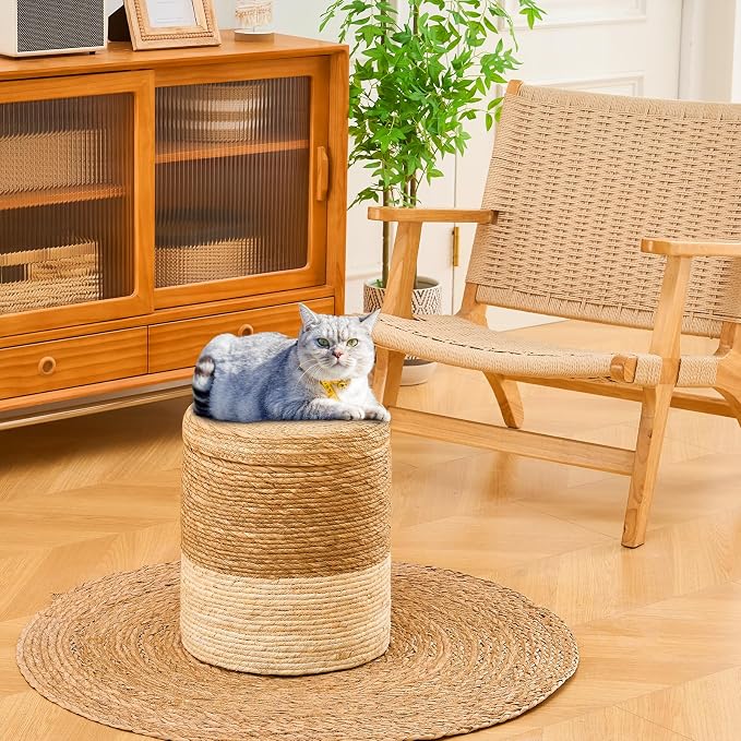 Wimarsbon Round Pouf Ottomans, Handwoven Natural Water Hyacinth Seagrass Pouffe - Image 2