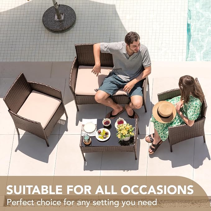 Devoko 4 Pieces Outdoor Patio Furniture Set, PE Rattan Wicker Chairs Balcony - Image 8