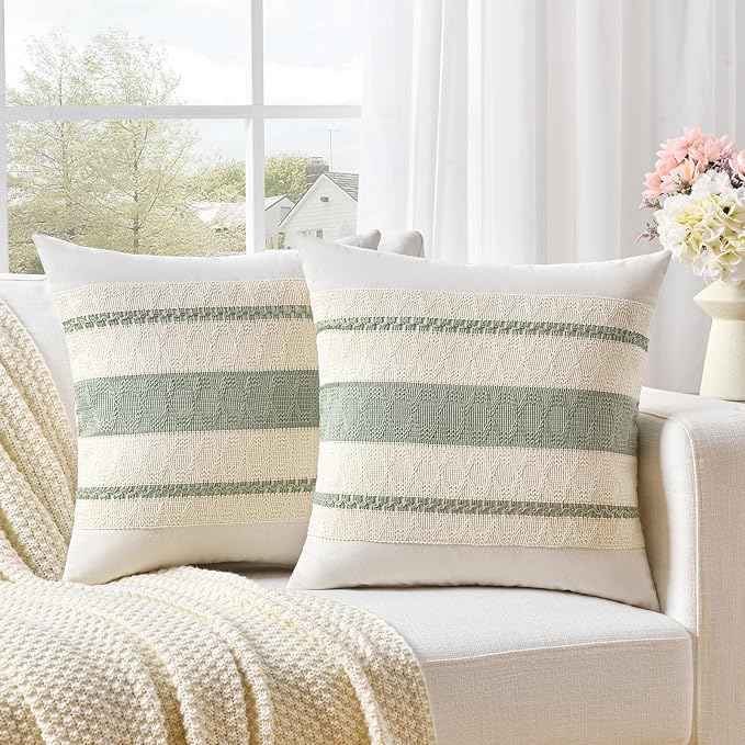 Fancy Homi Set of 1 Sage Green Boho Big Decorative Throw Pillow Covers 24x24 - Image 2
