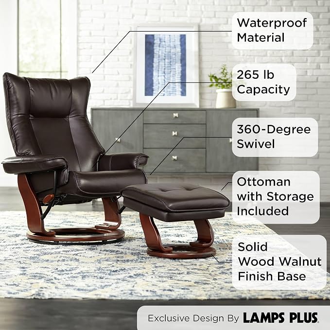 Benchmaster Morgan Java Swivel Faux Leather Recliner Chair - Image 3