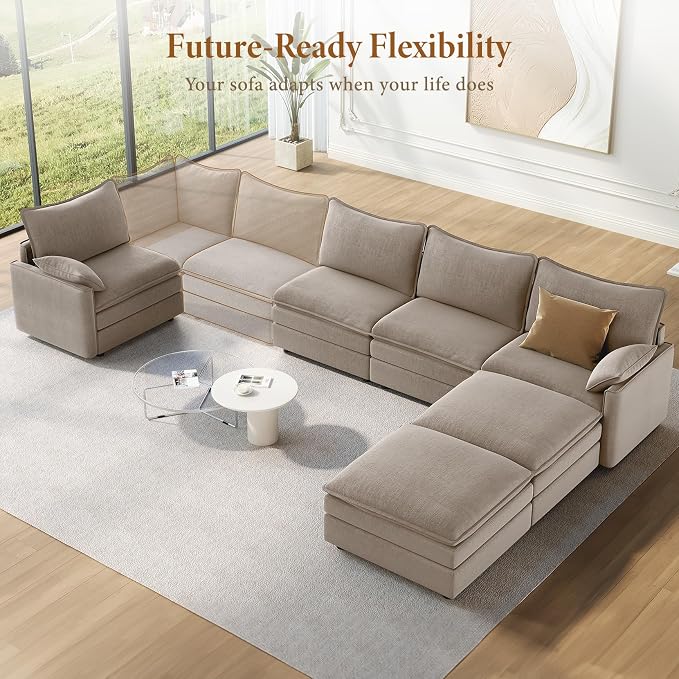 Vesgantti 142" U Shaped Sectional Couch, Comfy Cloud Modular Sectional Sofa - Image 8