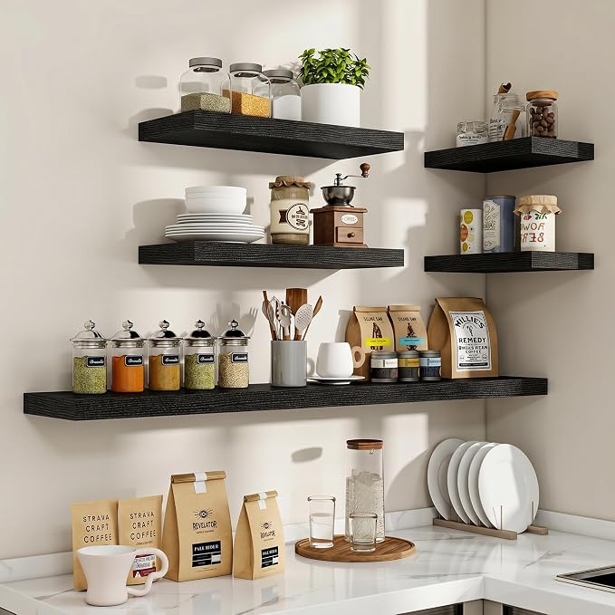 Acovy 32 Inch Floating Shelves, 3D Textured Wood Grain, Wooden Shelves - Image 7