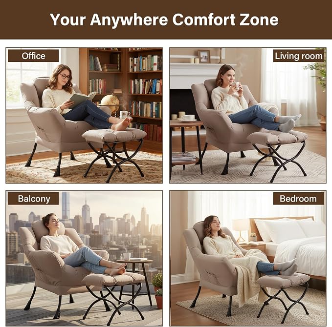 Welnow Lazy Chair with Ottoman, Modern Reading Accent Chair with Armrests and a - Image 6