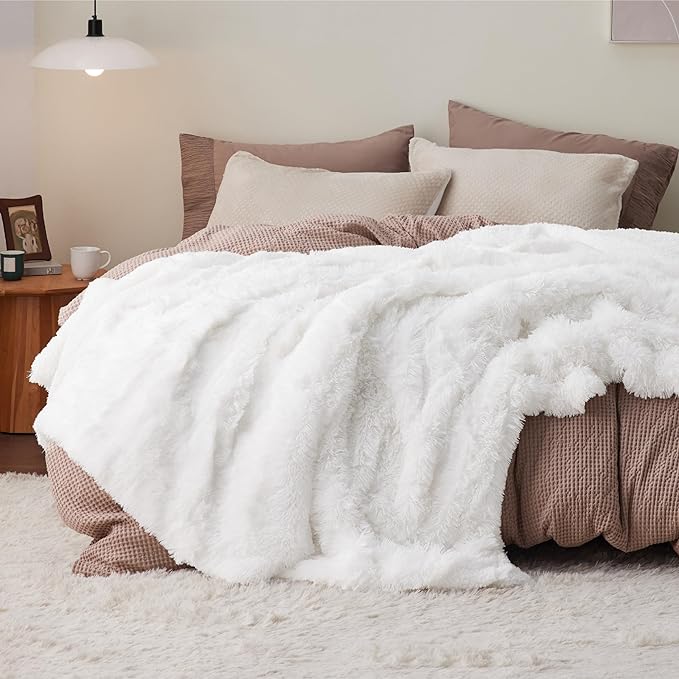 Bedsure GentleSoft Fluffy White King Size Blanket by BEDSURE