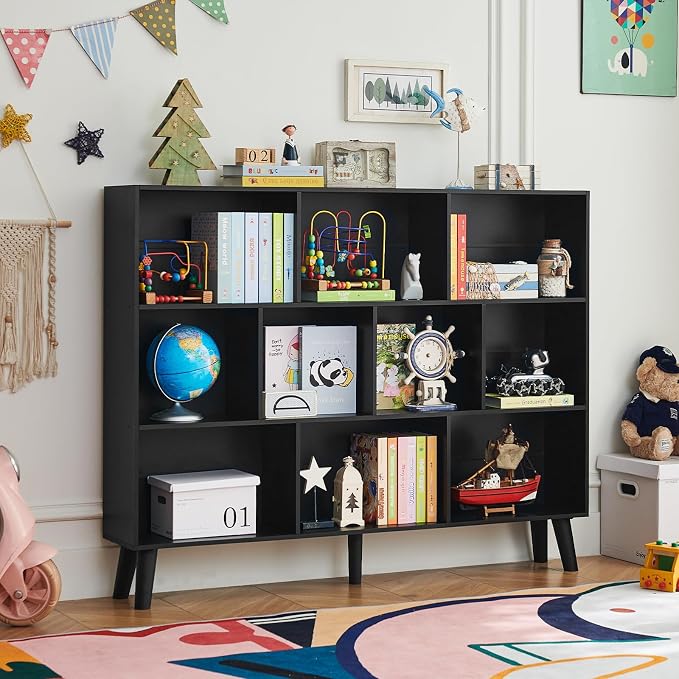 LEYAOYAO 10 Cube Bookshelf, 3 Tier Vintage 55" Wide Bookcase - Image 4