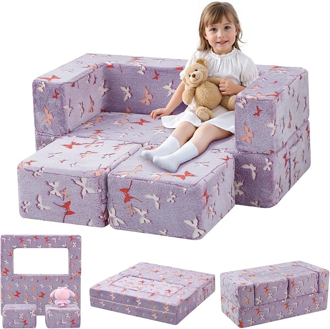 MeMoreCool Kids Modular Couch – Glow-in-the-Dark Butterfly Foam Sofa Bed by MeMoreCool