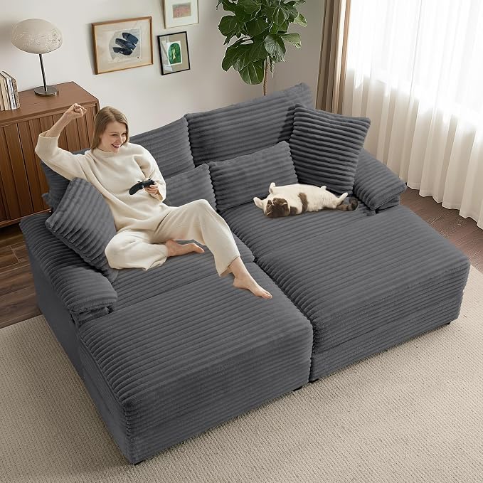SUNWAVE 74" W Double Chaise Lounge Chair Indoor, Oversized Loveseat - Image 3