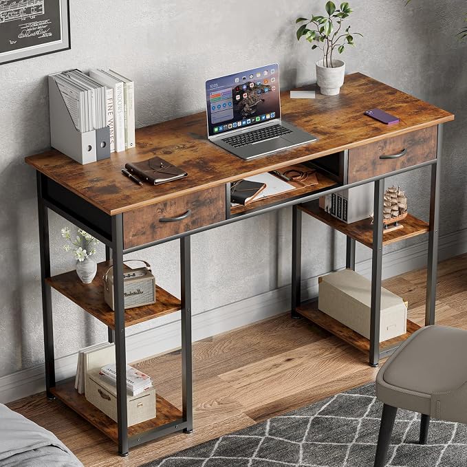 Sweetcrispy Desk with Fabric Drawers, Computer Office 48 Inch Gaming Writing - Image 2