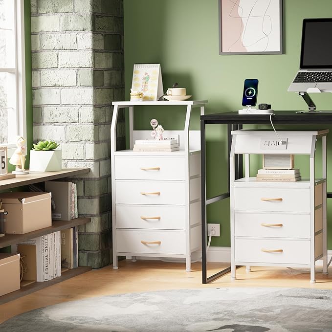 Furnulem Night Stand with Charging Station, Dresser with PVC & Fabric Drawers - Image 5