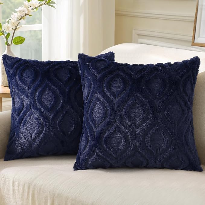decorUhome Summer Throw Pillow Covers 22x22 Inch Set of 2, Soft Plush Faux Wool by decorUhome