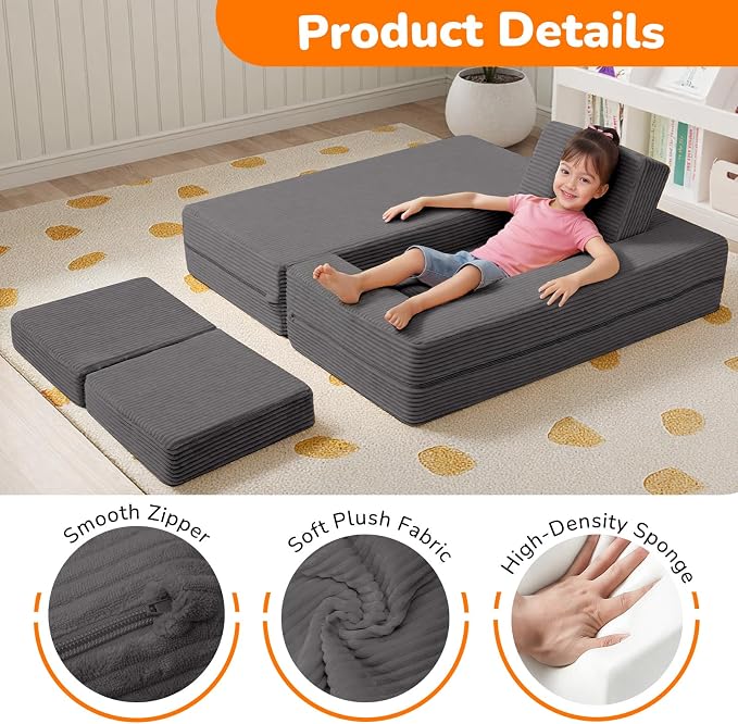 MeMoreCool Modular Kids Couch, Corduroy Play Toddler Couch - Image 5